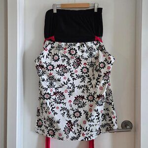 Penningtons Strapless Dress – Black Floral with Dark Pink Sash